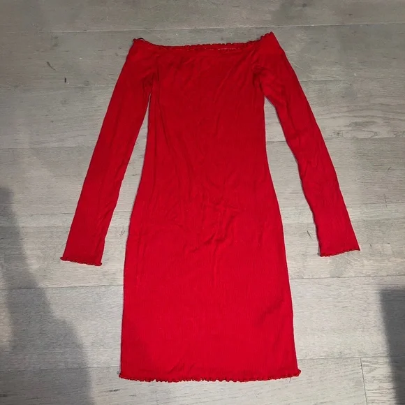Ladies - Red Rib-Knit Off-the-Shoulder Dress - Size: XS - H&M Ladies - Red Rib-Knit Off-the-Shoulder Dress - Size: XS - H&M
